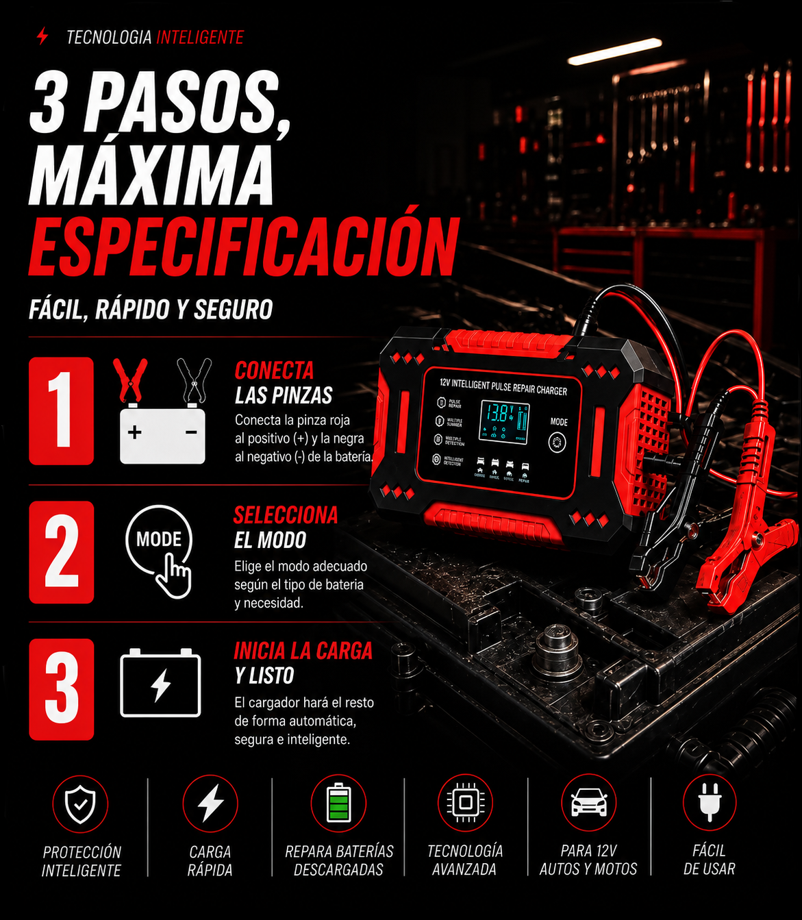 CARGADOR INTELIGENTE DE BATERIAS PARA AUTO POWER FIT!!!